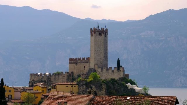 italian village malcesine peaceful town and castle on Garda Lake waterfront romantic idyllic picturesque sunset