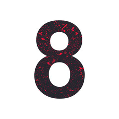 Number eight.  8 stylized grunge texture. Red-black stone texture. Vector illustration.