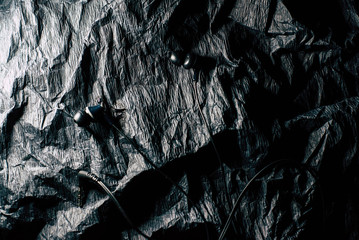 Headphones on black background