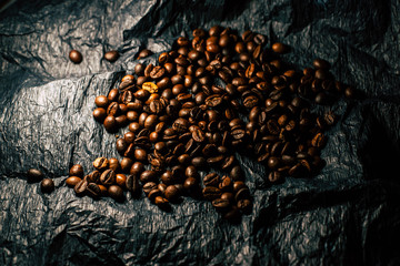 Coffee beans on a black background