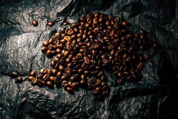 Coffee beans on a black background