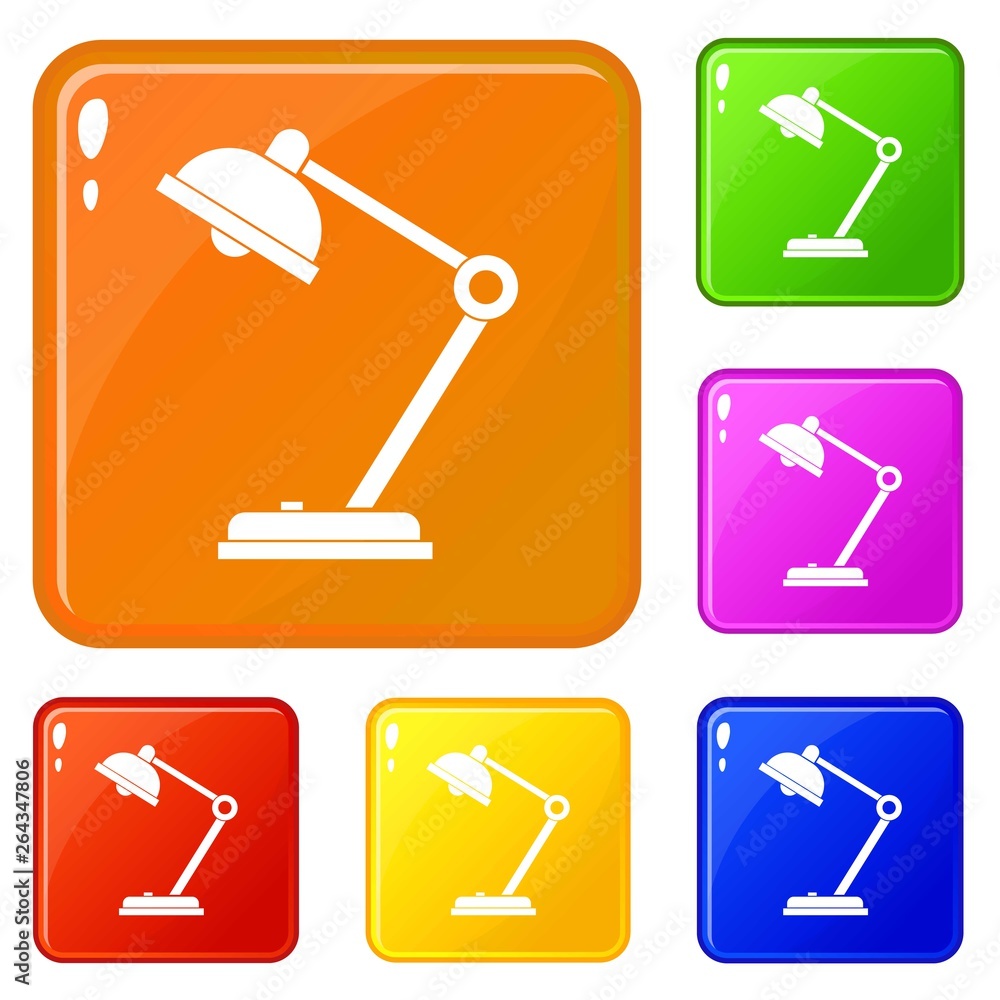 Poster desk lamp icons set collection vector 6 color isolated on white background