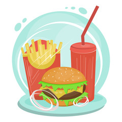Set of flat junk food items
