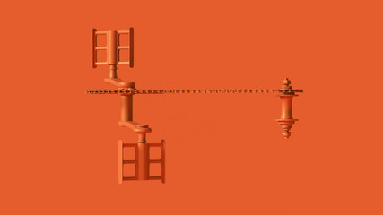 Orange Bicycle Cranks Chain an Peddles Top View