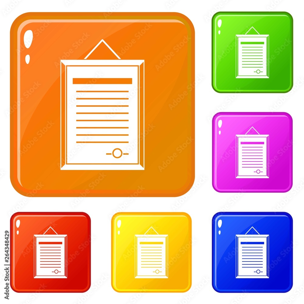 Poster sertificate icons set collection vector 6 color isolated on white background
