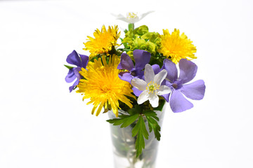 Beautiful bouquet of spring flowers from meadow and forest 
