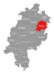 Hersfeld-Rotenburg county red highlighted in map of Hessen Germany
