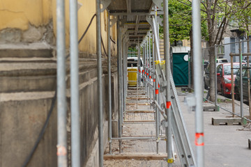 Fototapeta na wymiar Budapest - Hungary - April 11, 2019: Reconstruction of the old building, scaffolding