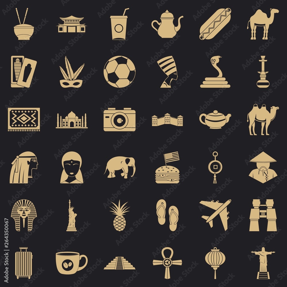 Poster country icons set. simple style of 36 country vector icons for web for any design