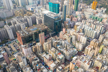 Top view of Hong Kong city downtown