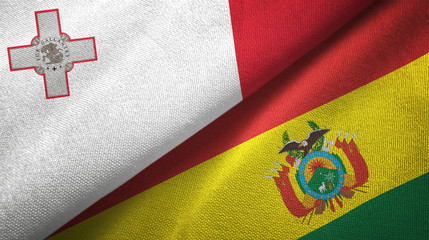 Fototapeta premium Malta and Bolivia two flags textile cloth, fabric texture