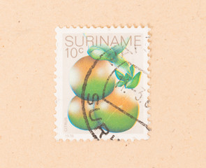 Suriname - CIRCA 1970: A stamp printed in Suriname shows fresh citrus, circa 1970