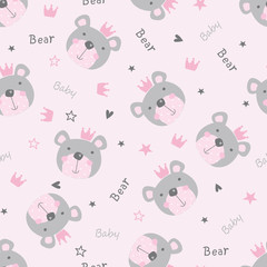 Cute Teddy Bear heads seamless pattern