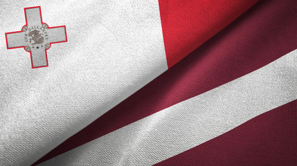 Malta and Latvia two flags textile cloth, fabric texture