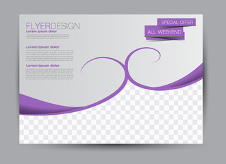 Landscape wide flyer template. Billboard banner abstract background design. Business, education, presentation, advertisement concept. Purple color. Vector illustration.