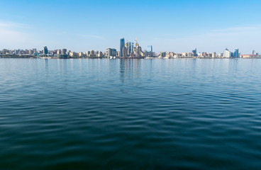 Naklejka premium Baku, Azerbaijan - April 13, 2019: Baku city from the sea Bay. Republic of Azerbaijan.