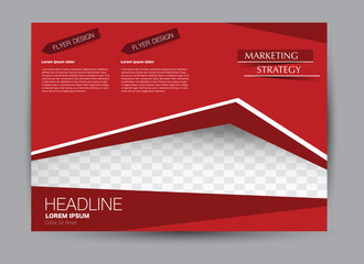 Fototapeta premium Landscape wide flyer template. Billboard banner abstract background design. Business, education, presentation, advertisement concept. Red color. Vector illustration.