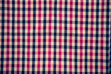 Check fabric pattern, texture of natural fabric background copy space
