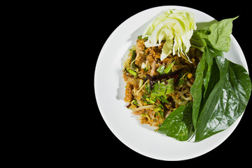 Food thai spicy Thai eating style .Yam Naem Khao Thot Recipe..