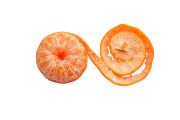  ripe Mandarin is half-cleared skin top view