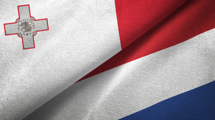Malta and Netherlands two flags textile cloth, fabric texture