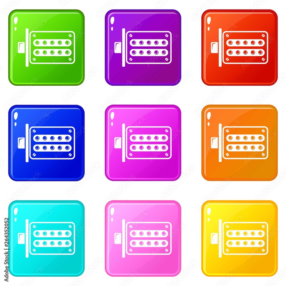 Poster push button lock icons set 9 color collection isolated on white for any design