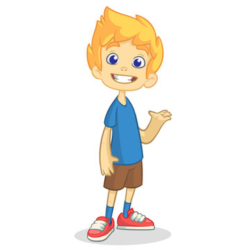 recommend clip art: Cute cartoon blonde boy waving and smiling. Vector  illustration of a teenager