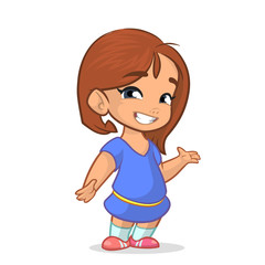 Cartoon illustration little girl in blue dress. Vector illustration isolated