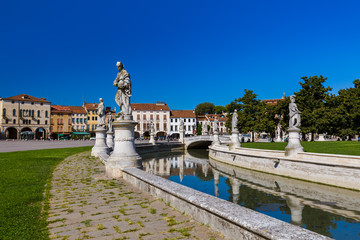Canal with statues on prato della Valle in Padova Italy