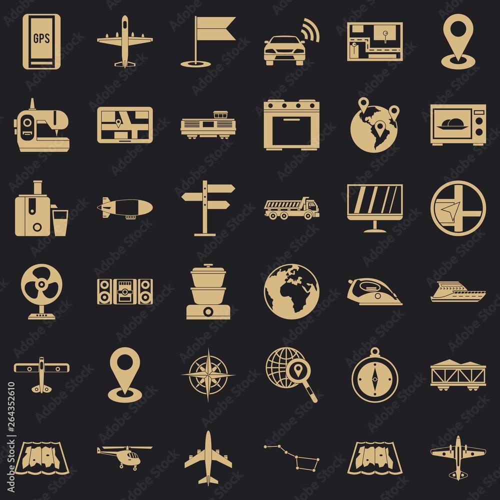 Poster global icons set. simple style of 36 global vector icons for web for any design