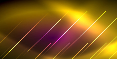 Neon glowing lines, magic energy space light concept, abstract background wallpaper design