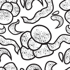 Vector flower seamless background. Black stroke flowers on white background