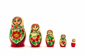 Matryoshka Dolls isolated on a white background. Russian Wooden Doll Souvenir.