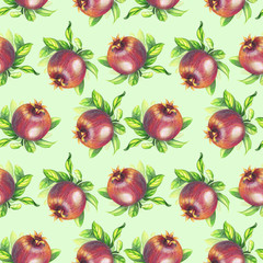 Seamless texture of a grenade pattern on a green background