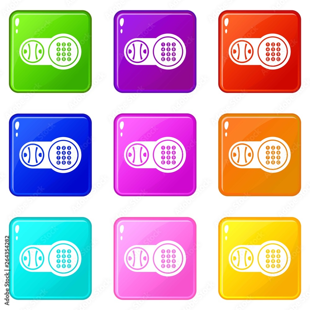 Poster safe key lock icons set 9 color collection isolated on white for any design