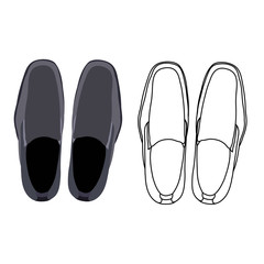  isolated, top view of men's shoes sketch