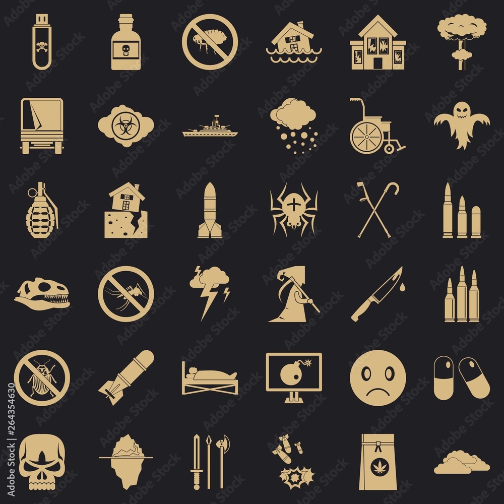 Poster bomb icons set. simple style of 36 bomb vector icons for web for any design