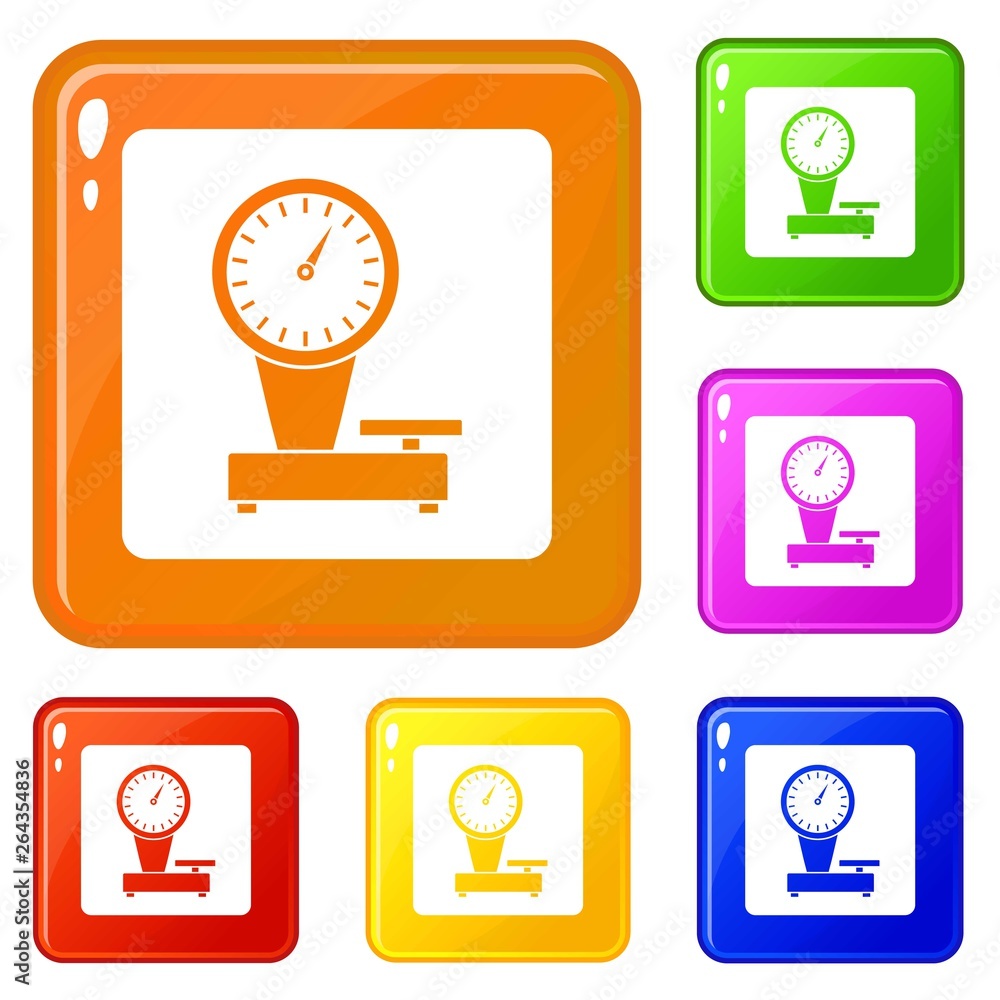 Poster weight scale icons set collection vector 6 color isolated on white background