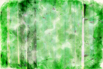 green wooden fence in watercolors