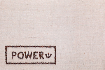 Bottom left aligned power button made from coffee beans