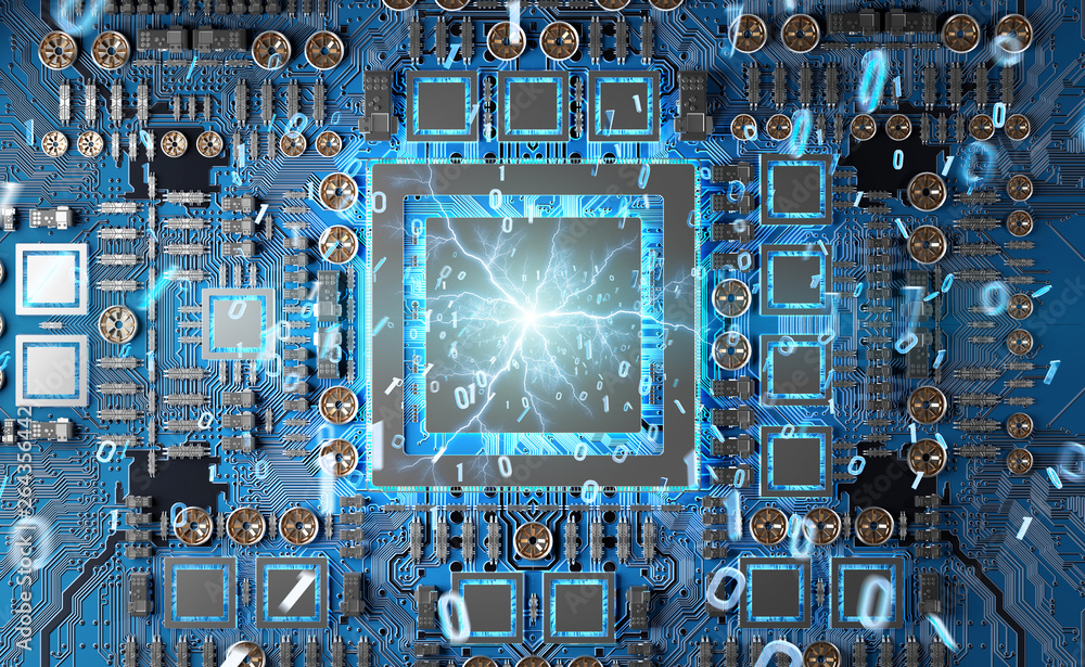 Aufkleber Close-up view of a modern GPU card with connections 3D rendering