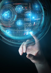 Businessman using digital technological interface with datas 3D rendering