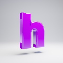 Volumetric glossy violet lowercase letter H isolated on white background.