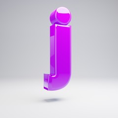 Volumetric glossy violet lowercase letter J isolated on white background.