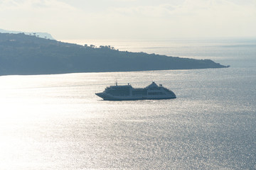 Landscape with the image of cruise liner in Sorrento Bay, Italy beautiful panoramic view on the...