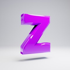 Volumetric glossy violet uppercase letter Z isolated on white background.