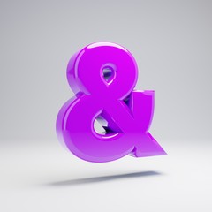 Volumetric glossy violet ampersand symbol isolated on white background.