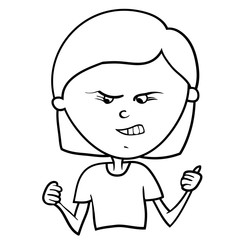 Funny cartoon characters of girls, expression of emotions and mood, portrait, children's book for painting, vector illustration