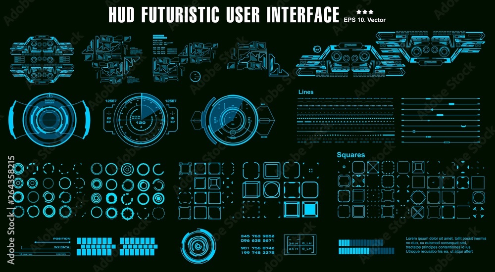 Poster hud futuristic blue virtual graphic touch user interface, target. hud dashboard display
