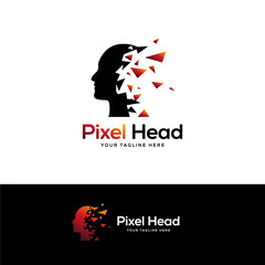 head tech logo designs concept, pixel head technology logo designs template